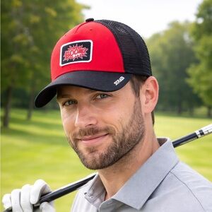 Callaway Strata Golf Trucker Hat Red Black Snapback “Boom!” Golf Cap
